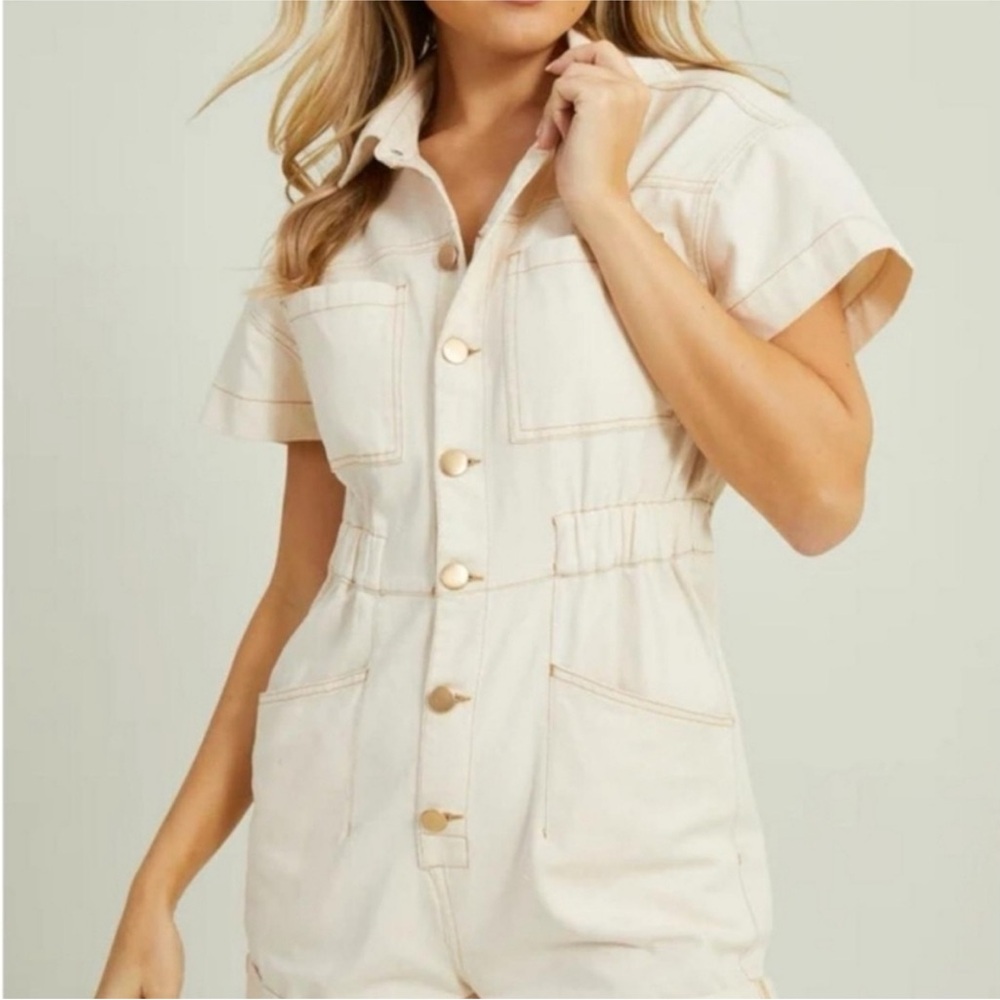 Altar'd State Beige Denim Romper
